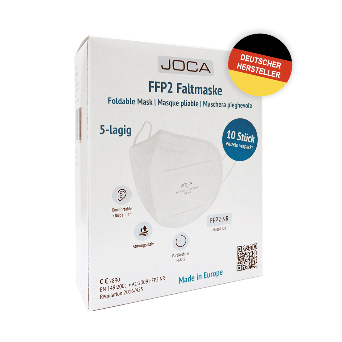 1000-1_Joca_FFP2_weiß_Verpackung Front 1200x1200_mit_Stoerer_dt_Hersteller