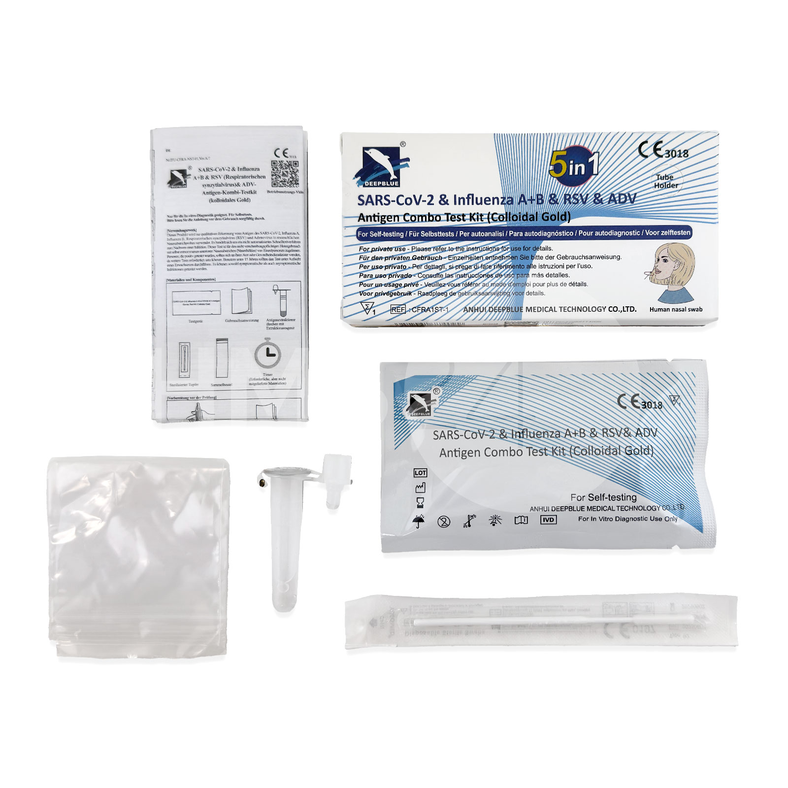 DEEPBLUE COVID-19, Influenza A/B, RSV, ADV │5in1 COMBO SCHNELLTEST│Laientest │VPE 1 Stück – Bild 2